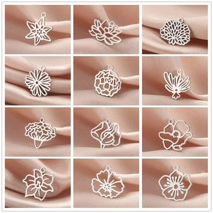<span class=keywords><strong>Lot</strong></span> de 12 breloques en acier inoxydable, motifs fleurs du mois de <span class=keywords><strong>naissance</strong></span> (Aster, Violet, Œillet, Lotus, Pavot), pour la fabrication de bijoux DIY, vente en gros - Product Image 2