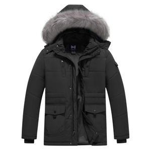 Мужская теплая куртка с капюшоном, утолщенная стеганая зимняя куртка-парка со съемным меховым капюшоном - Product Image 1