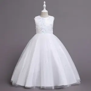 S697Q yeni iyi görünümlü çocuk düğün elbisesi kızlar podyum çiçek kız boncuklu kabarık prenses elbise elbise