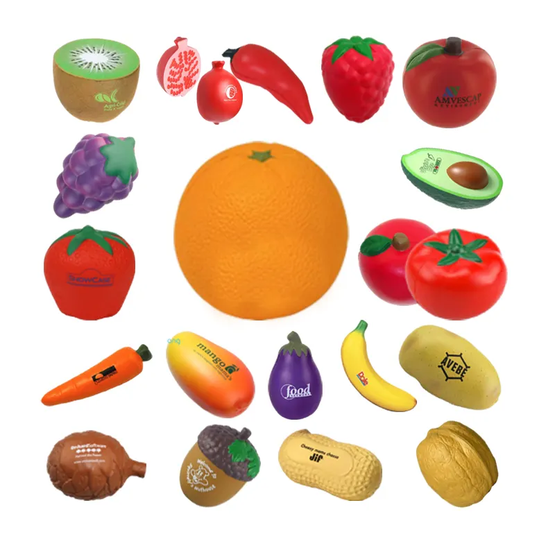 Bola antiestrés en forma de naranja, logotipo personalizado de fábrica, Pu suave de bola de espuma, bola naranja antiestrés