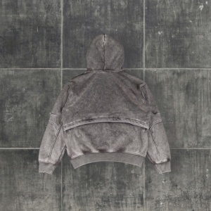 Sweat à capuche surdimensionné en coton éponge patchwork épais, style hip-hop, avec découpe personnalisée, vente en gros - Product Image 5