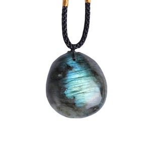 Wholesale Natural Raw Moonstone Labradorite Pendant Necklace Blue Moonlight Flash Stone <b>Braided</b> Rope Necklace - Product Image 5