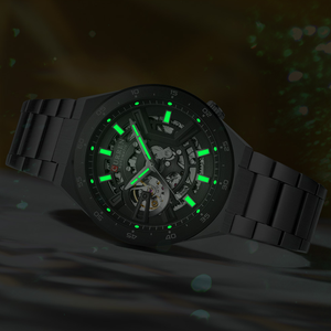 Reloj Mecánico Automático CURREN 8486 para Hombre, Correa de Acero Inoxidable, Manecillas Luminosas, Diseño Esqueleto, Deportivo y Ejecutivo - Product Image 6