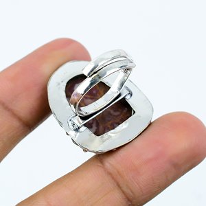 Hermoso anillo bohemio con piedra preciosa de jaspe natural Noreena, plata esterlina 925, diseño unisex. - Product Image 3
