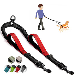 NUOVO Guinzaglio Doppio Retrattile per Cani <span class=keywords><strong>in</strong></span> Nylon a Righe, Classico, Lussuoso, alla Moda, Resistente, Riflettente, Imbottito, con Luci di Sicurezza a Mani Libere - Product Image 1