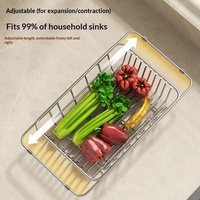 Égouttoir de cuisine rétractable en acier inoxydable pour évier, panier filtrant pour légumes et fruits