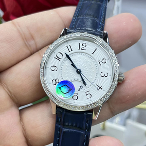 Montre de luxe Shanghai Movement avec lunette en moissanite, aiguilles saphir, bracelet en cuir bleu, acier inoxydable, 43 mm, élégante, formelle, largeur 22 mm - Product Image 2