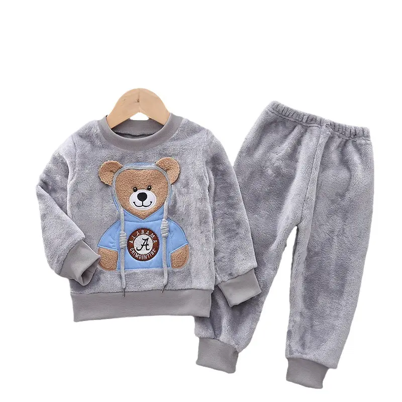 Flannel kids sweater clothing Good quality and low price boy kids clothing two piece sets 1-6years old winter pajamas