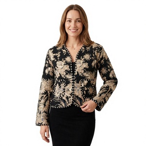 Handmade Reversible 100% Pure Cotton Woven <b>Short</b> Quilted Breathable Eco-Friendly Autumn Winter V-neck Full <b>Sleeve</b> Button <b>Jacket</b> - Product Image 1