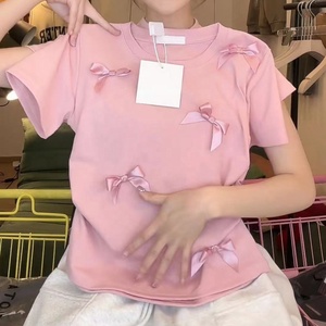 เสื้อแฟชั่นแขนสั้นเข้ารูปมีโบว์สำหรับผู้หญิง - Product Image 2