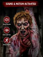 Décoration d'Halloween suspendue grandeur nature en silicone, zombie animatronique en acier avec son, pour maison hantée