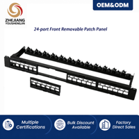 Panel Patch Cat6 24 Port, Modul Depan Dapat Dilepas, Rak Mount 19 Inch dengan Manajemen Kabel