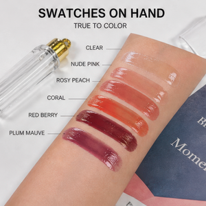 Gloss à lèvres naturel haut de gamme anti-adhésif avec capuchon doré, anneau de suspension, tube fin et rond pour maquillage quotidien, marque privée - Product Image 3