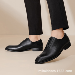 Nouvelles Chaussures Habillées Noires en Cuir Véritable à Bout Pointu et Lacets, Semelle Extérieure en Caoutchouc Antidérapante, Pour Toutes Saisons, Livraison Directe - Product Image 5