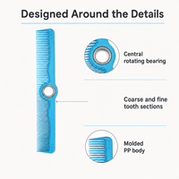 Peigne de coiffure professionnel rotatif à roulement à billes en PP, à dents fines et grossières, pour barbiers et coiffeurs professionnels, vente en gros, 8 couleurs