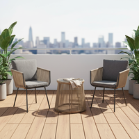 Set Bistro Rotan PE Modern 3 Buah, Kursi Santai Rangka Aluminium untuk Teras, Meja, Balkon, Taman, Perabot Makan