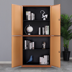 Armoire de bureau moderne en acier à bord étroit avec finition grain de bois, bibliothèque en fer avec serrure pour la maison et l'école - Product Image 3