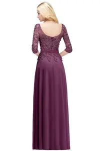 Mousseline de soie perlée Appliques robe de bal manches 3/<span class=keywords><strong>4</strong></span> Banquet modeste longue soirée Occasion formelle robes de soirée robes de demoiselle d'honneur - Product Image 4