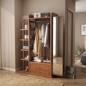 Perchero Moderno de Madera Maciza con 6 Ganchos y 5 Estantes, Mueble de Almacenamiento Independiente para Dormitorio o Sala de Estar, Diseño Multifuncional - Product Image 4