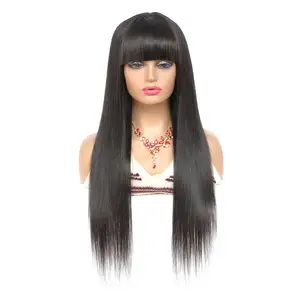 Dropshipping Cuticle Aligned Virgin Hair Straight Full Machine Made Wig Mink Natural Color Brazilian Hair No Lace Wig With Bangs