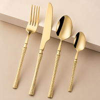 Ensemble de couverts en acier inoxydable de luxe, 24 pièces, finition miroir dorée, manche martelé, pour mariage, hôtel, dîner
