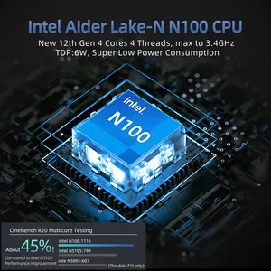 OEM PC Mini 12 Intel Alder Lake N95 N100 sampai dengan 3.4GHz DDR5 RAM Win11 4K UHD HTPC HD-MI ganda RJ45 LAN kantor Mini komputer