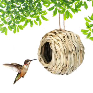 Nichoir pour <span class=keywords><strong>oiseaux</strong></span> tissé à la main en paille naturelle, <span class=keywords><strong>d</strong></span>écoration de jardin, abri suspendu en jonc de mer écologique pour l'extérieur - Product Image 3