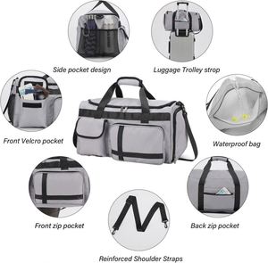 Sac de voyage pliable grande capacité avec fermeture éclair, sac de sport, sac de week-end, sac de nuit, sac de gym avec compartiment à chaussures - Product Image 4