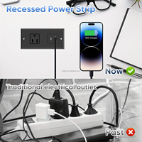 Petite multiprise encastrable avec rallonge et station de charge USB intégrée pour bureau, noire