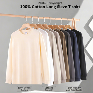 <span class=keywords><strong>เสื้อ</strong></span><span class=keywords><strong>ยืด</strong></span>แขนยาวผ้าฝ้ายหนา 260 กรัม สำหรับฤดูใบไม้ผลิและฤดูใบไม้ร่วง แบบยูนิเซ็กซ์ สีพื้นเรียบง่าย คอกลม ใส่เป็นเสื้อตัวในได้ ใส่สบาย - Product Image 1