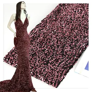 Indian Popular nylon sequin embroidery fabric velvet three-dimensional sequin embroidery for winter dresses material
