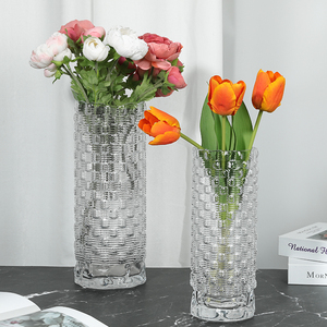 <span class=keywords><strong>Vase</strong></span> en verre transparent avec texture tissée Vases de table en verre de luxe Décoration Vases de bouteille de fleur - Product Image 1