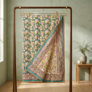 PRABHAVA - Sábana de Algodón Voile Resistente con Estampado Floral Hecho a Mano, Premium, Reversible, Tamaño King Size 90x108 Pulgadas, para el Hogar - Product Image 2