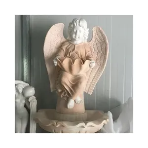 Statue d'ange sculptée à la main en marbre blanc Sculpture d'archange féminin ailé pour la décoration de jardin de porte