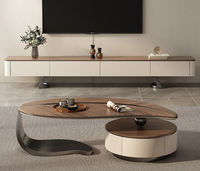Table basse en bois massif de luxe moderne avec rangement, style contemporain haut de gamme pour le salon