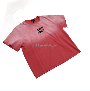 Oversized <b>Tie</b>-Dye T-Shirt Short Sleeve O-<b>Neck</b> Cotton Casual Wear With Logo Print Unisex Red Gradient Style - Product Image 2