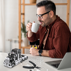 Camions <span class=keywords><strong>Piececool</strong></span> HP344-KS, puzzle en métal 3D, camion semi-remorque lourd moderne, modèle d'assemblage DIY, cadeau artisanal pour adultes et enfants - Product Image 6