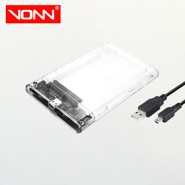 VONN Factory 2.5 Inch Transparent USB 2.0 HDD SSD Case Portable Tool-Free External Hard Drive Disk Enclosure for Laptop