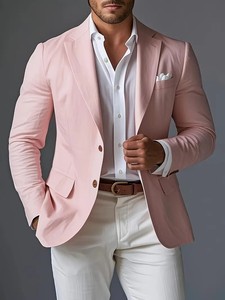<span class=keywords><strong>Blazer</strong></span> da <span class=keywords><strong>uomo</strong></span> rosa chiaro monopetto <span class=keywords><strong>in</strong></span> <span class=keywords><strong>lino</strong></span> pettinato con cerniera e scollo a V, elegante e casual, perfetto per la spiaggia - Product Image 5