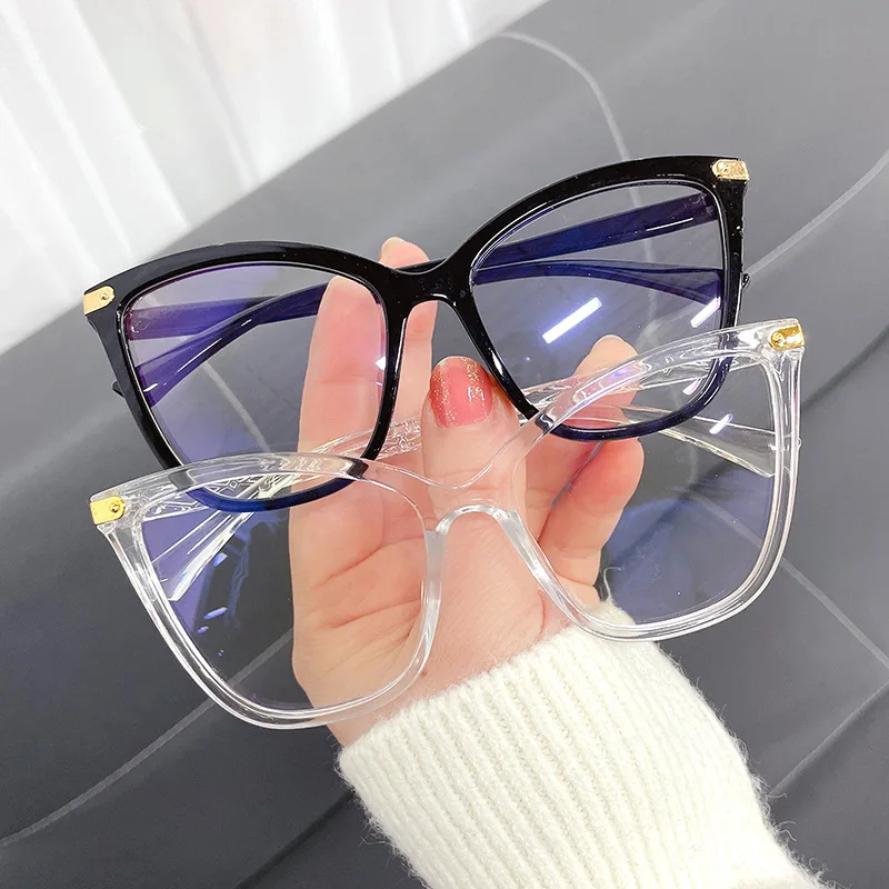 New Luxury design trendy cat eye flat mirror unisex anti-blue light glasses large frame optical mirror