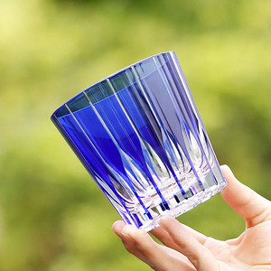 Vaso de chupito Edo Kiriko de estilo japonés personalizado cortado a mano y whisky de cristal <span class=keywords><strong>azul</strong></span> Brandy Rocks - Product Image 3
