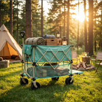 Chariot utilitaire pliable à double étage avec hayon, chariot de camping robuste pliable avec roues tout-terrain