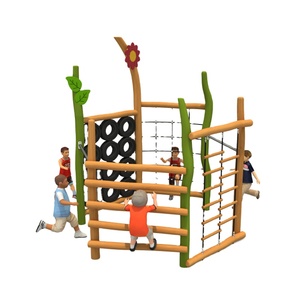 Equipo de patio de recreo al aire libre de madera Robinia con práctica de equilibrio de mejora de fuerza segura para niños de plástico para parques - Product Image 3