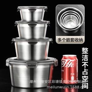 304 Stainless Steel Round Food <b>Storage</b> <b>Containers</b> With Lids Leak Proof Large Capacity For Refrigerator Camping Use - Product Image 1