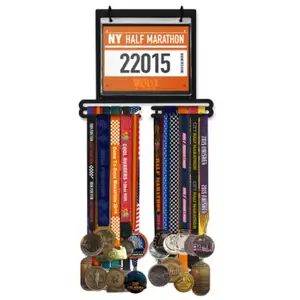 Zwart Metalen Vierkante Vorm Muur Gemonteerd Loopbib Race Medaille Rack Display