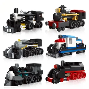 ミニトレイン機関車ビルディングブロックおもちゃモデル産業革命都市スチームパンク時代のレンガレトロなスチームレールカー