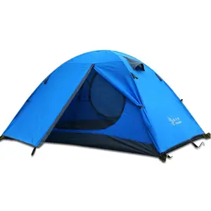 Tente de voyage familiale 3-4 personnes sac à dos léger avec deux portes Double couche coupe-vent Camping tiges en aluminium pour l'extérieur