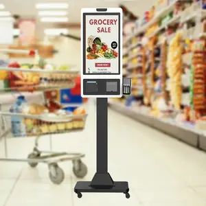 Machine de commande automatique de 32 pouces, code de balayage libre-service de supermarché et caissier, kiosque tactile de commande d'auto-assistance de restaurant