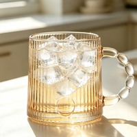 Tasse en verre gaufré vintage avec poignée en chaîne de perles, mug transparent pour café, thé, jus et boissons froides