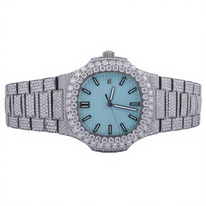 Reloj de lujo con diamantes para mujer, caja tonneau de acero inoxidable, 38 mm, analógico, cuarzo, esfera azul, cierre desplegable - Product Image 1